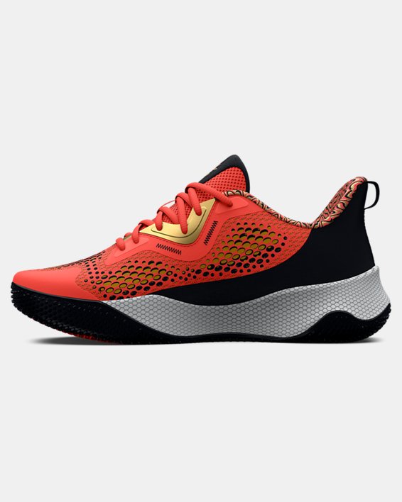 Unisex Curry UA HOVR™ Splash 3 Let's 3 Basketball Shoes in Orange image number 1